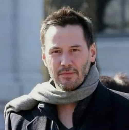 KEANU REEVES TEXTURED HAIRCUT WITH GRAY BEARD