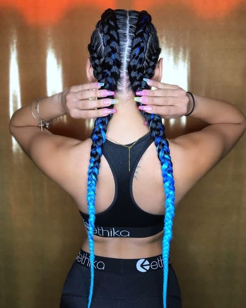 BLACK AND BLUE OMBRE CHUNKY FEED-IN FRENCH BRAID