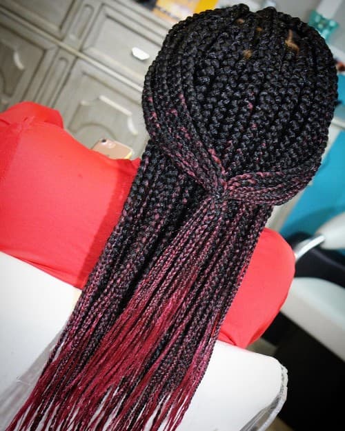 BLACK TO RED OMBRE BOX BRAID