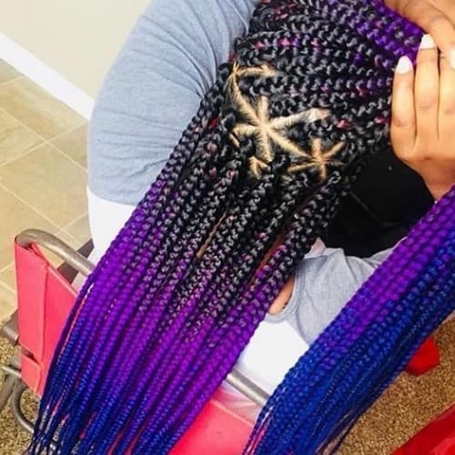 Black To Purple With With Blue Ombre Triangle Box Braid