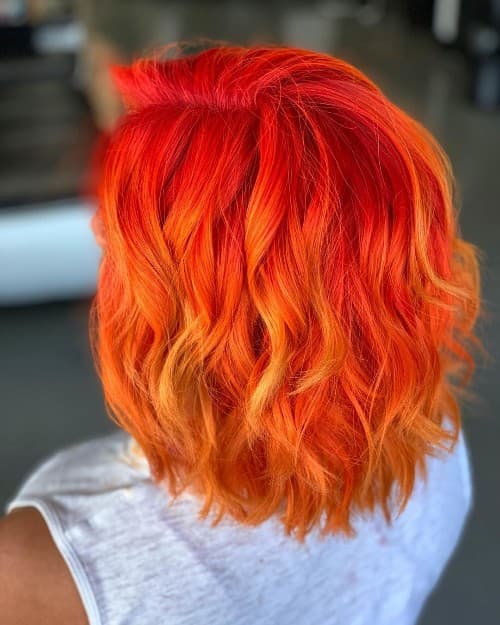 FIRE RED + ORANGE HIDDEN LOWLIGHT +BOB CUT