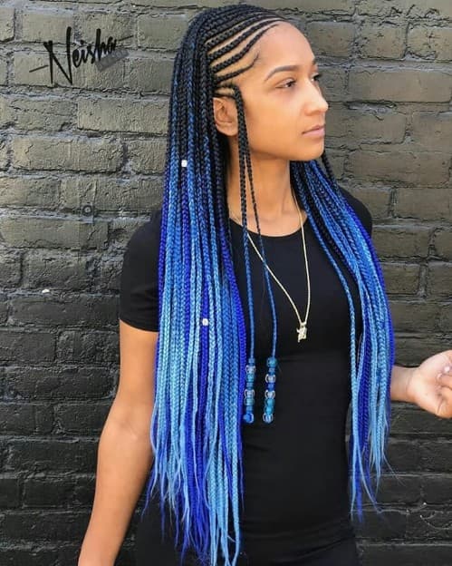 BLACK AND BLUE FULANI BRAID STYLE WITH BEAD