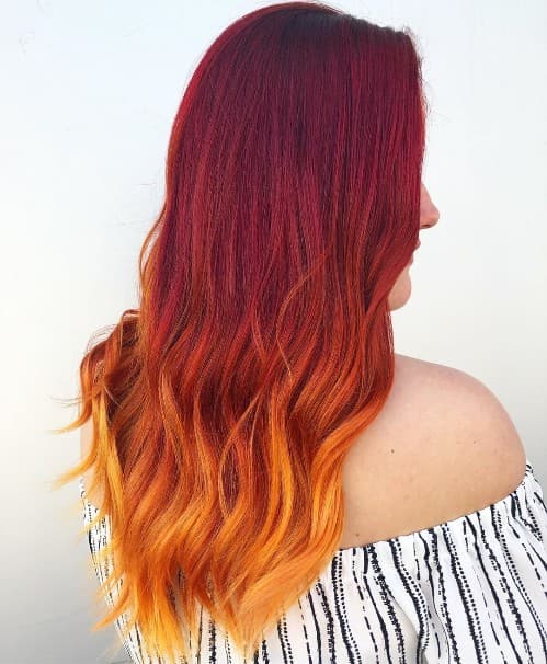 COARSE DARK RED TO BLONDE OMBRE HAIR COLOR