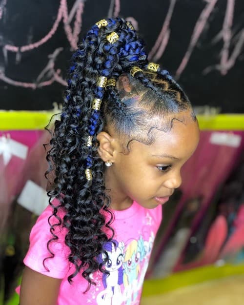 BLACK WITH BLUE FEED-IN BRAID FOR CURLY KIDS