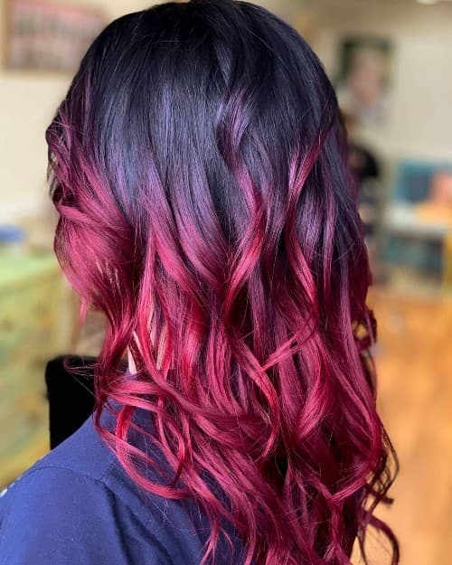 DARK PURPLE TO RED CURLY HAIR COLOR