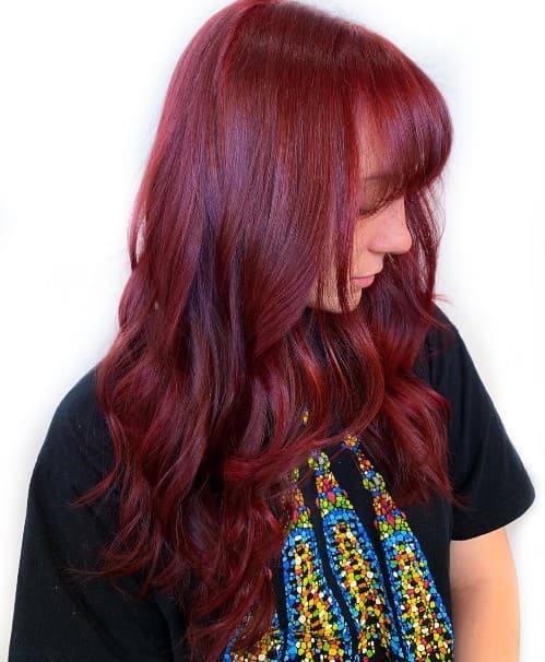 FADING RED OMBRE HAIR COLOR WITH BANGS