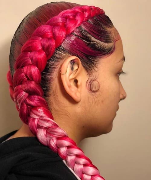 RED+CREAMY OMBRE CHUNKY FISH TAIL BRAID