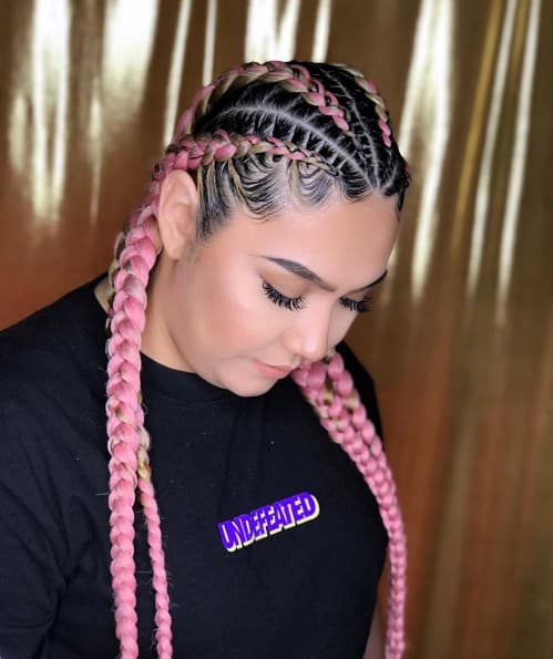 LIGHT PINK AND WALL BROWN FEED-IN BRAID STYLE