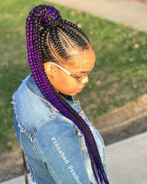 PURPLE AND BLUE STYLISH FEED-IN PONYTAILS BRAID STYLE