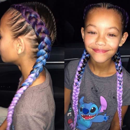 PURPLE TO BLUE AND BLACK CHUNKY FRENCH BRAID FOR KIDS