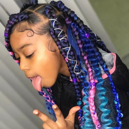 PURPLE TO BLUE + Pink TRIANGLE BOX BRAID FOR TODDLERS