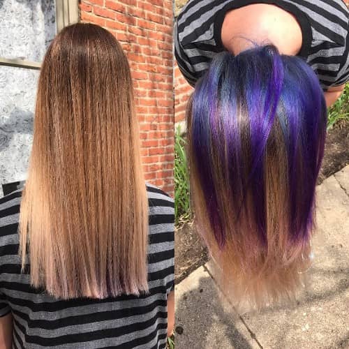 PURPLE AND BLUE UNDERNEATH HAIR COLOR