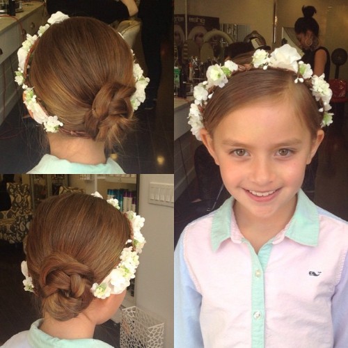 Chic Low Bun Updo Hairstyle For First Holy Communion