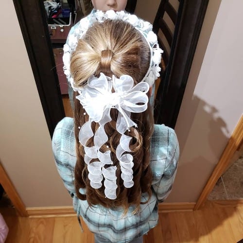 First Holy Communion Half-up Bow Hairstyle