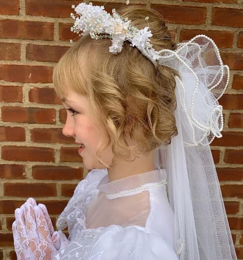 Wavy Updo Bun For Holy Communion