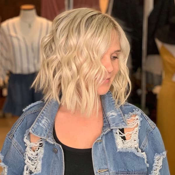 Classy Wavy Blonde Angled Bob Haircut