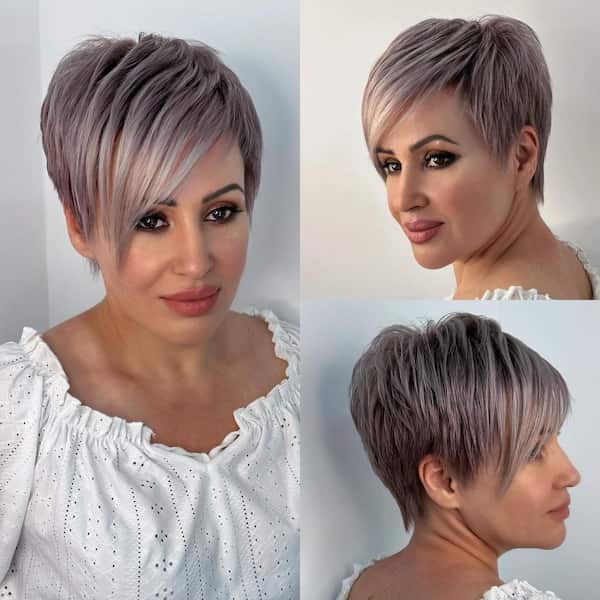 Grey Pixie Cut with Layered Edges