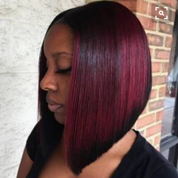 Red and Black Angled Bob Haircut