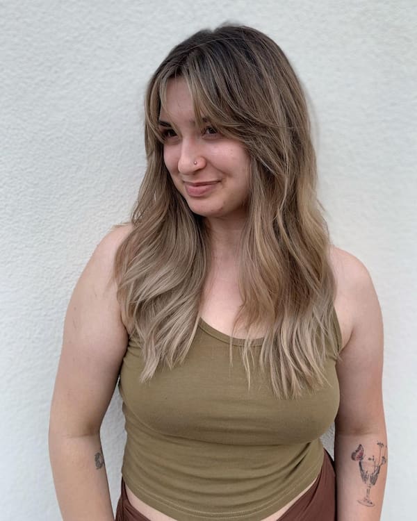 Beige Blonde Hair with Curtain Bangs