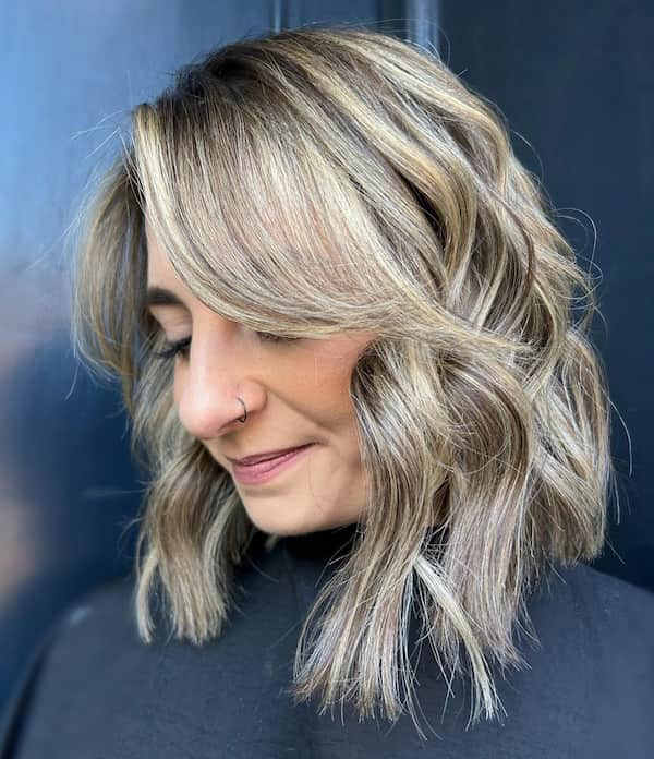 Blonde Beachy Lob with Curtain Bangs