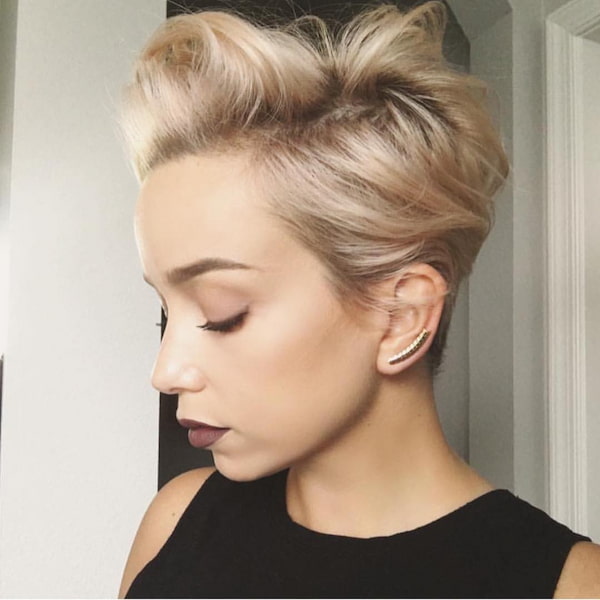 Blonde Pixie Haircut with Sided Mohawk