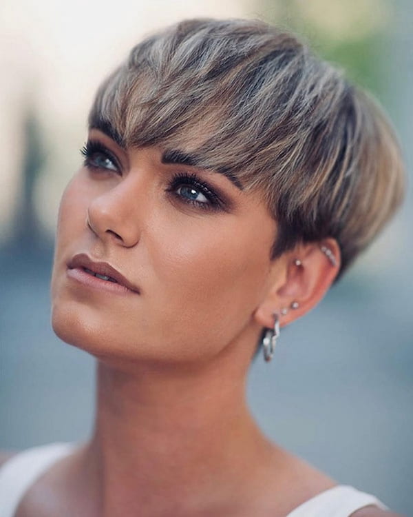 Blonde Short Pixie with Layered Fringe