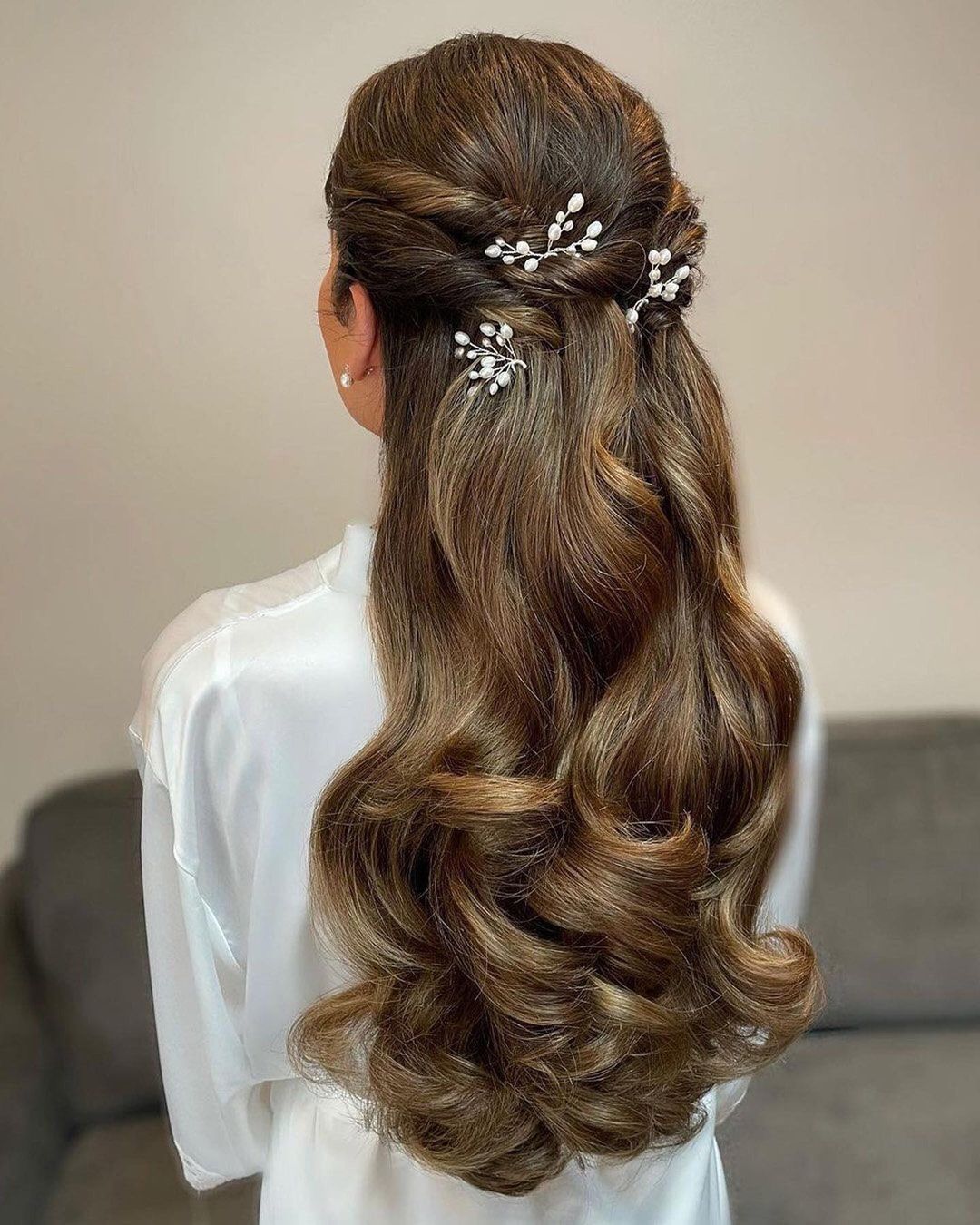 Bridal Half Up and Dropping Long Curls