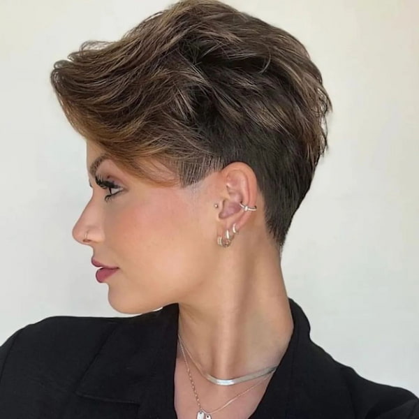 Brunette Face Capped Pixie Haircut