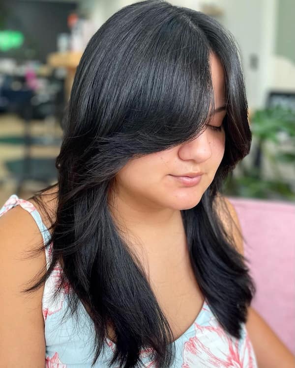 Classic Black Layered Straight Hair with Curtain Bangs