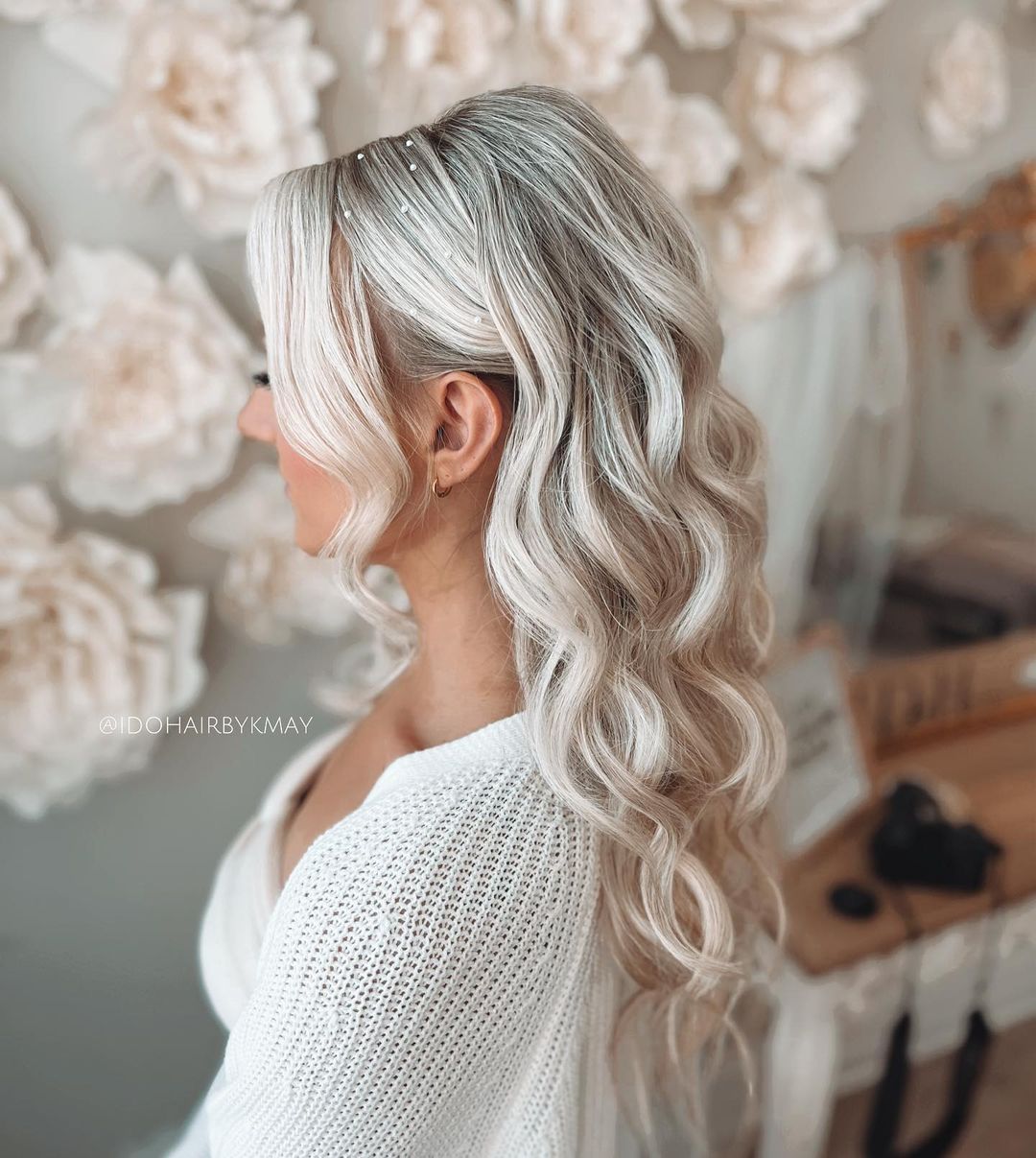 Classic Blonde Half Down with Bangs