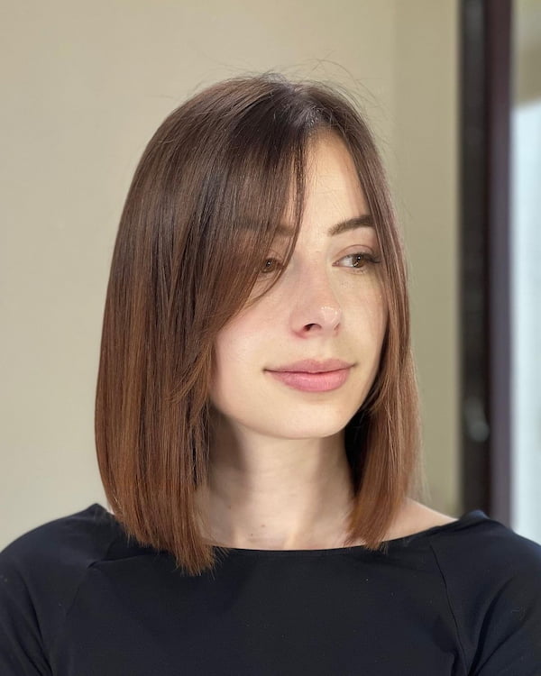 Classic Lob Haircut with Side Swept Bangs