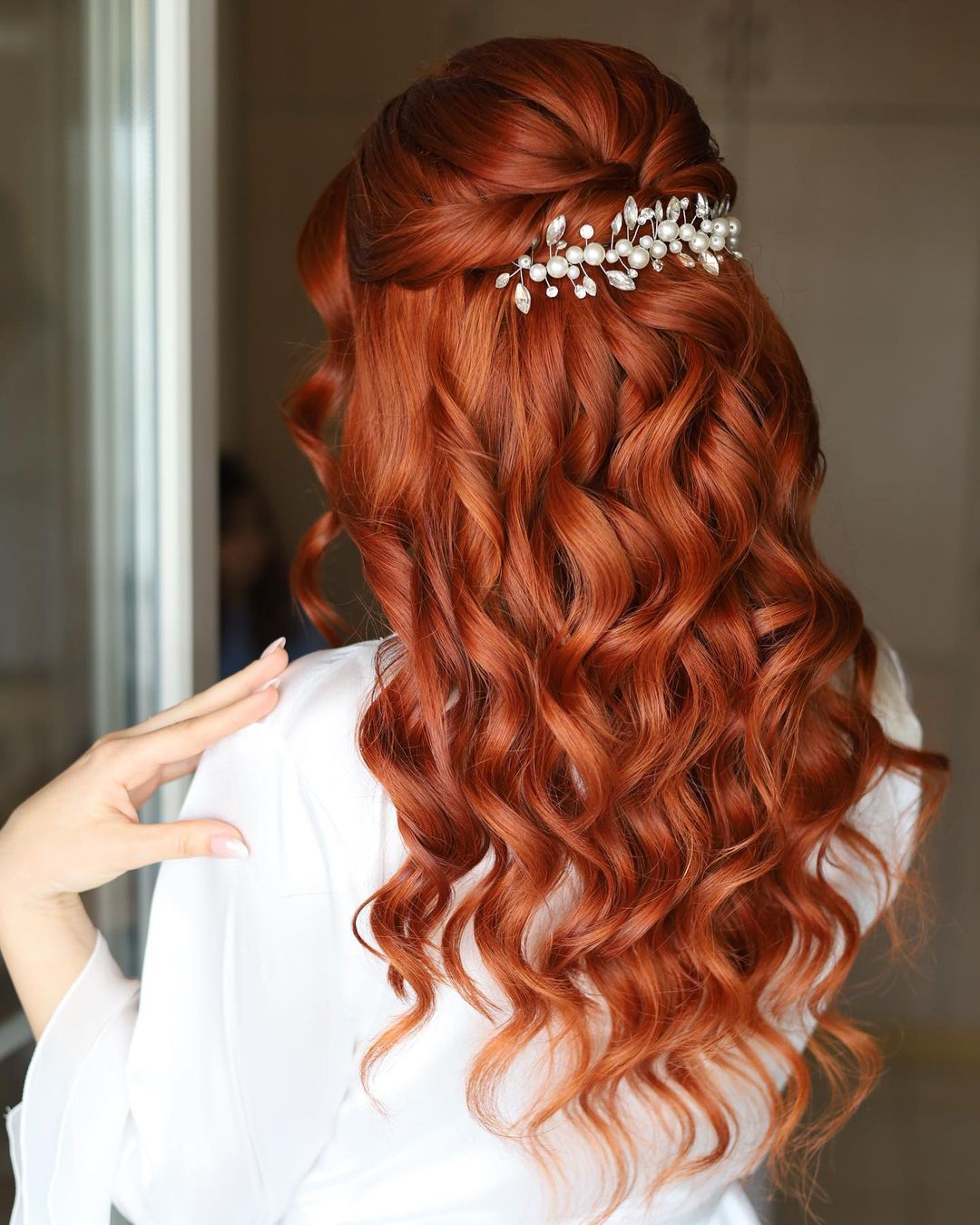 Classic Red Half Up Half Down with Bridal Pin