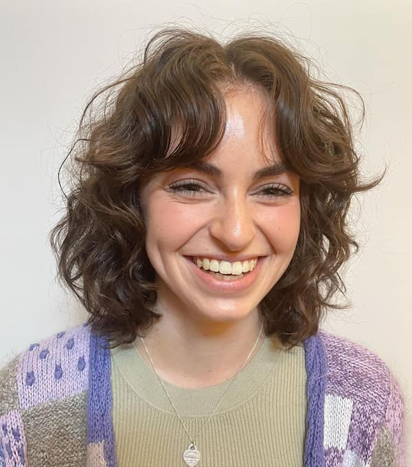 Curly Bob with Curtain Bangs