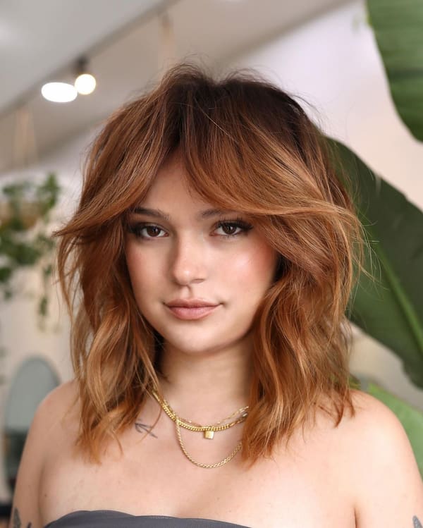 Dimensional Copper Hair with Curtain Bangs