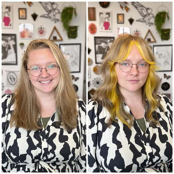 Double-Coloured Shoulder Length Hair with Curtain Bangs