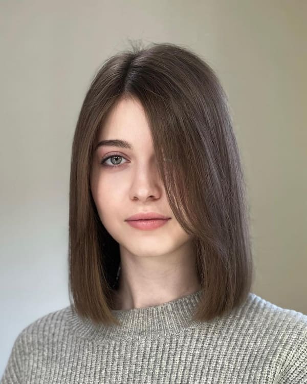 Glam Lob Haircut with Side Bangs