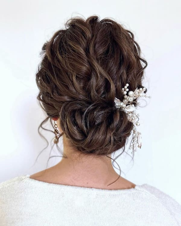 Glam Messy Bun with Bridal Pins