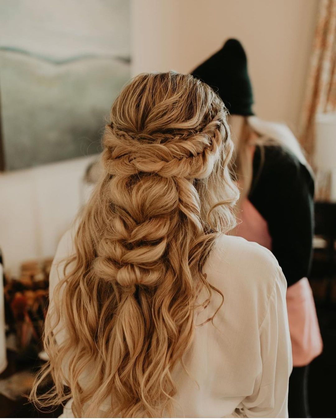 Half Textured Braided French Hair with Waves