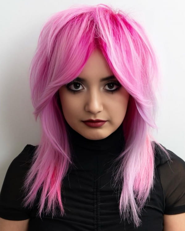 Hot Pink Shag with Long Curtain Bangs