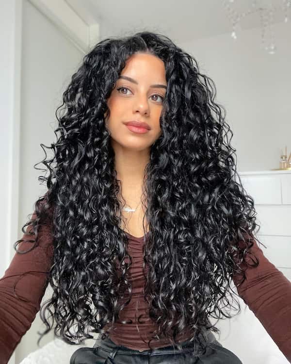 Laid-down Curls for Long Black Hair