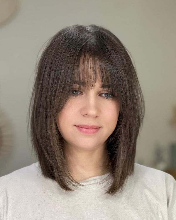 Layered Lob Haircut with Fringe