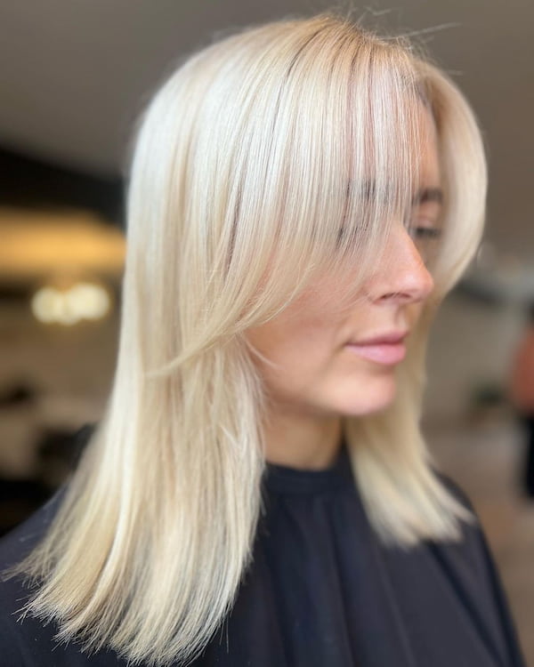 Light Baby Blonde with Curtain Bangs