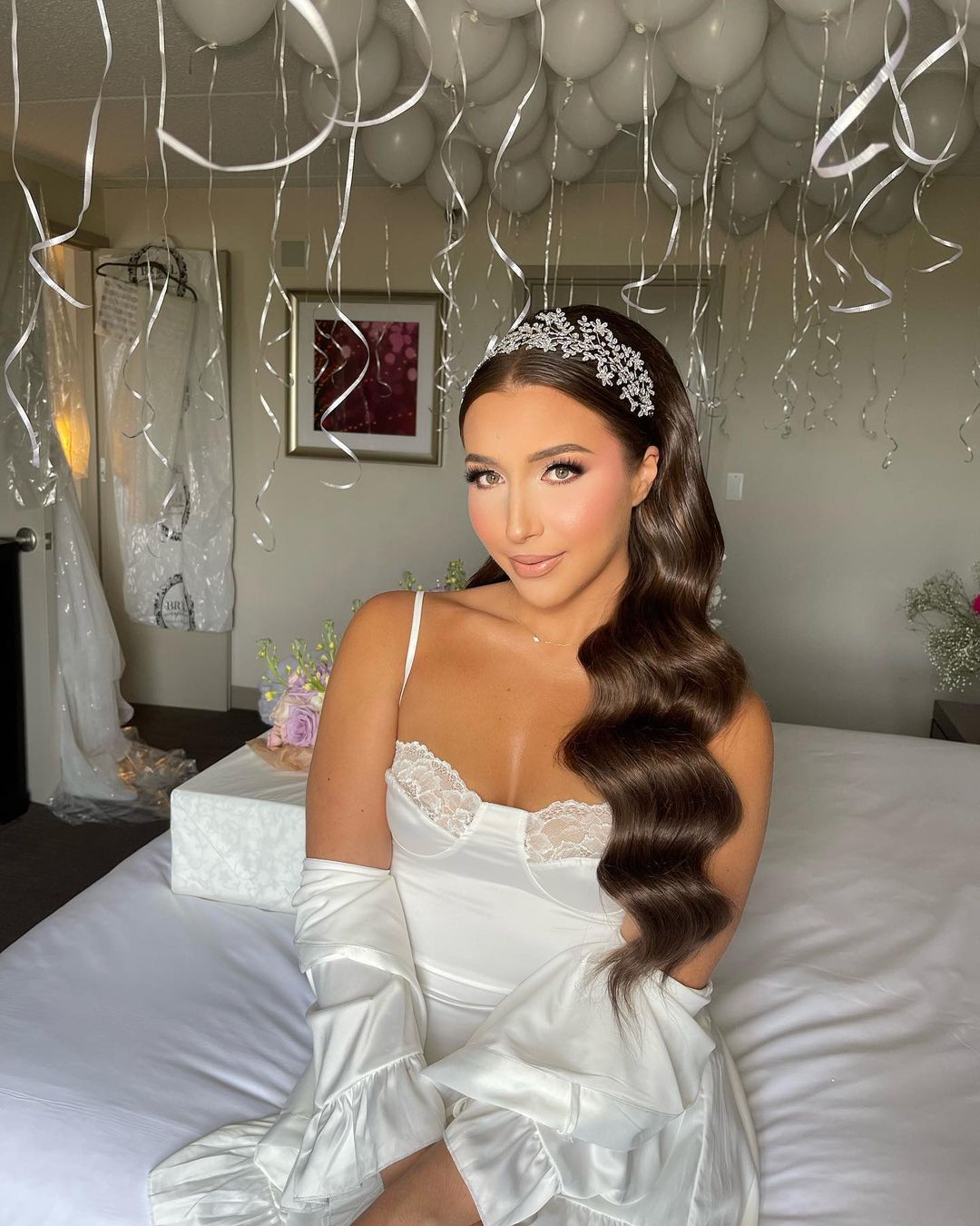 Long Bridal Hair with Perfect Waves and Head Piece
