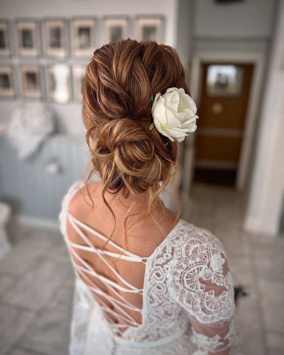 Low Loose Bun with Bridal Flower