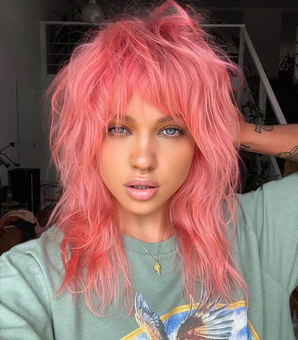 Pink Messy Shag Haircut