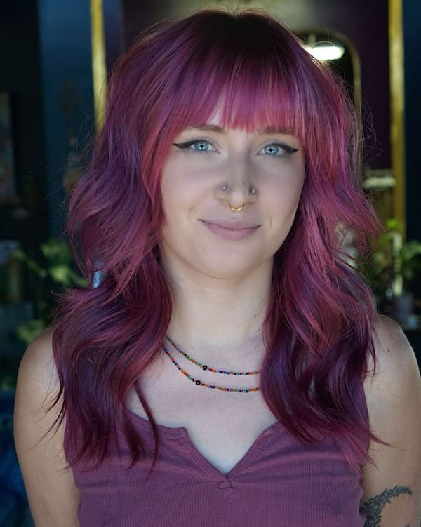 Pretty Purple Shag Haircut with Fringe