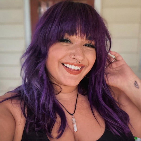 Purple Shag Haircut with Fringe