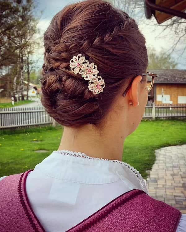 Side Braid and Knitted Bun Combo