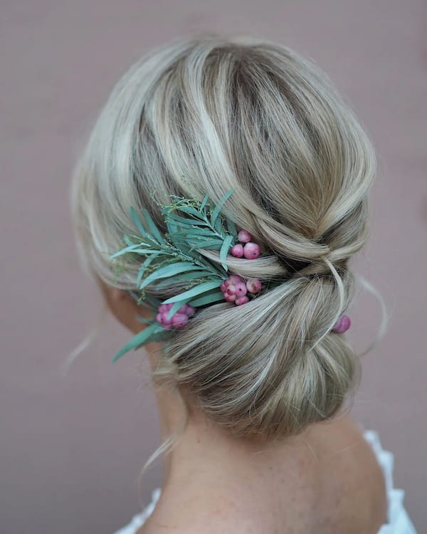Simple Updo with Flowers for Gray Hair