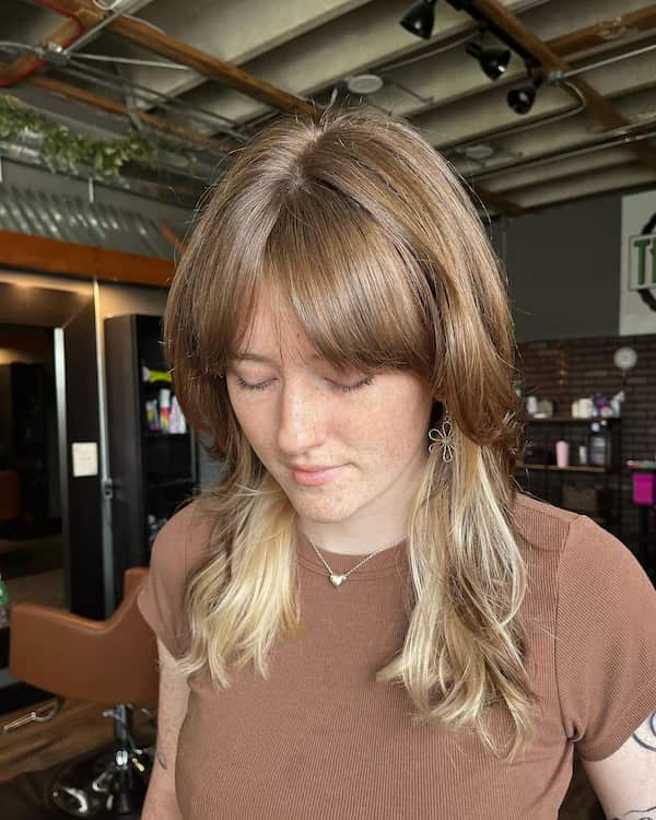 Split Colored Shag Haircut with Curtain Bangs